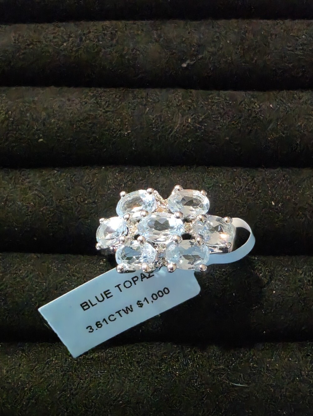 Genuine Blue Topaz Cluster Ring - 925 Sterling Silver Setting
